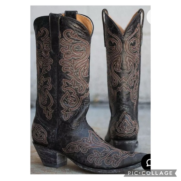 Old Gringo Shoes - Yippee Ki Yay By Old Gringo Night Hawk Black/Brn Distressed Cowboy Boot Size 8.5